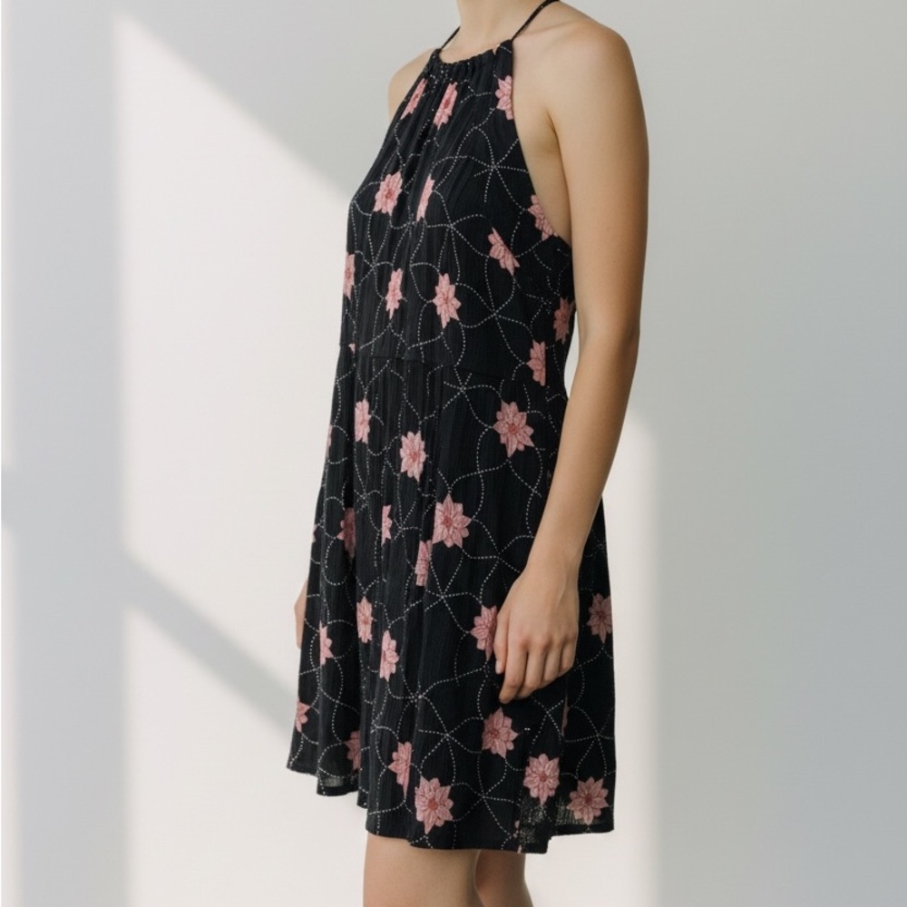 SO Babydoll Dress Black and Pink Floral Junior size XL New
